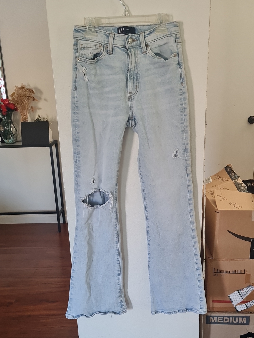 GAP Light Blue Distressed Flare Jeans